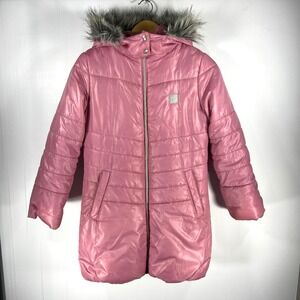 Calvin Klein Jeans Pink Puffer Jacket with Faux Fur Hood
